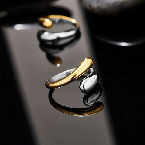 Non Tarnish Gold Chunky Rings for Women, 14K Gold Plated Statement Dome Rings Stacking Silver, Adjustable Mens Eternity Wedding Band Mixed Metal Jewelry Size 3-13 - color: Silver & Gold, size: 3, style: Open Twist Band