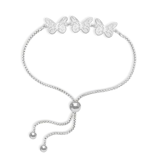Charmsy 925 Sterling Silver Sliding Bolo Bracelet for Women | Women's Italian Handmade Adjustable Bolo Bead Ball Slider Bracelet - style: Butterfly Bolo