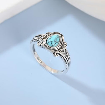 Boho Turquoise Ring for Women Sterling Silver Western Style Statement Ring Bohemian Jewelry Gifts - style: Turquoise-D