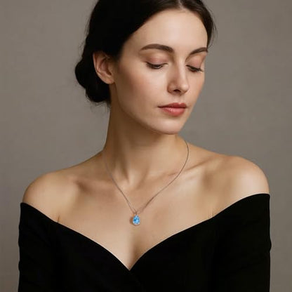 Teardrop Pendant Necklace for Women - Sterling Silver Birthstone Crystal Necklace Gift - color: Aquamarine