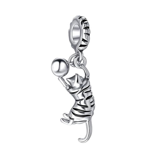 Ginger Cat Playing Tabby Dangle Charm Compatible with Pandora Charms Bracelets with CZ Birthstones for Cat Lovers Women Mother's Day - style: Jun Tabby Cat