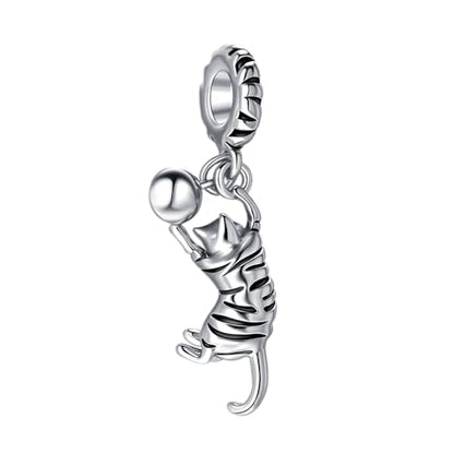 Ginger Cat Playing Tabby Dangle Charm Compatible with Pandora Charms Bracelets with CZ Birthstones for Cat Lovers Women Mother's Day - style: Dec Tabby Cat