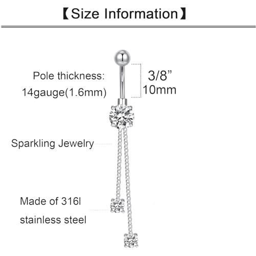 QWALIT Belly Button Rings 14G Surgical Steel Belly Rings CZ Opal Navel Piercing Jewelry for Women Girls 3/8" 10mm Silver Rose Gold - color: C3-6 dangles -silver