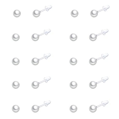 10 Pairs Faux Pearl Plastic Stud Earrings for Sensitive Ears - 4-10mm White Colorful Pearl Set for Women Girls - Silicone Post - style: 4mm