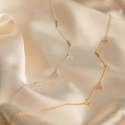 Dainty Silver Gold Necklaces for Women Cute Station Choker Simulated Diamond Necklace Simple Layering CZ Necklace Trendy Jewelry Gifts - color: Silver, style: 5pcs Flower-Shaped CZ