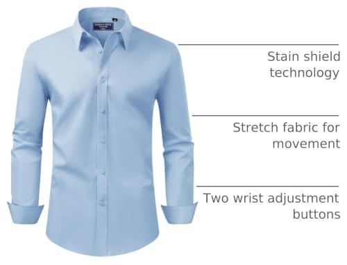 Alimens & Gentle Men's Dress Shirt Regular Fit Stretch Stain Shield Long Sleeve Solid Business Wedding Button Down Shirts - color: Light Blue, size: XX-Large