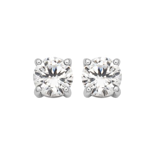 Amazon Essentials Sterling Silver Round Birthstone Stud Earrings - color: Created White Sapphire, April