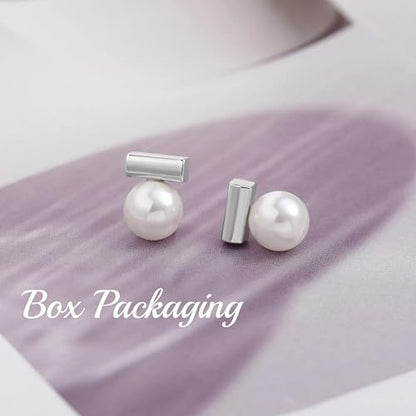 925 Sterling Silver Hoop Handpicked AAA+ Quality 7.5-8mm White Freshwater Cultured Pearl Dangle Drop Earrings Jewelry for Women - color: 8. Silver Plated Bar