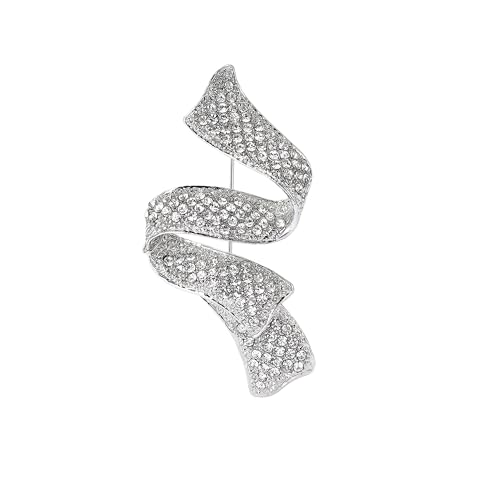 Brooch Pin, Vintage Floral Design In Antique Silver Tone Zinc Alloy With Grey Crystals And Faux Pearl Center - color: MM-BR-0392-SL