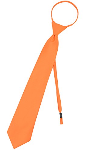 Vesuvio Napoli PreTied Men's Necktie Solid Color Mens Adjustable Zipper Neck Tie - color: Orange