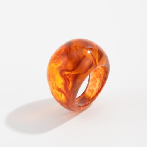 Chunky Transparent Acrylic Ring for Women Candy Color Knuckle Finger Rings Resin Plastic Wide Rings Trendy Y2k Statement Ring Charm Geometric Jewelry Present for Women - color: Brown