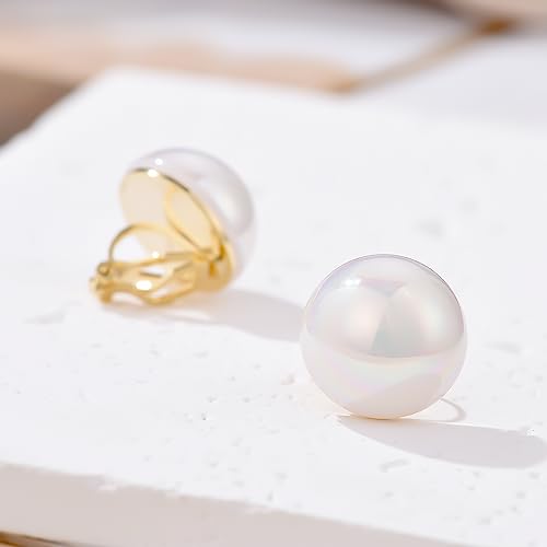 YOQUCOL Simulated Freshwater Pearl Clip On Earrings Not Pierced Elegant Stud Jewelry For Women - color: 20MM-AB Color