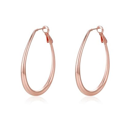 Lightweight Oval Hoop Earrings for Women - 14K Gold Plated, Rose Gold Plated and Sterling Silver Plated Large Oblong Hoop Earrings for Women Statement Jewelry Gift - color: rose gold