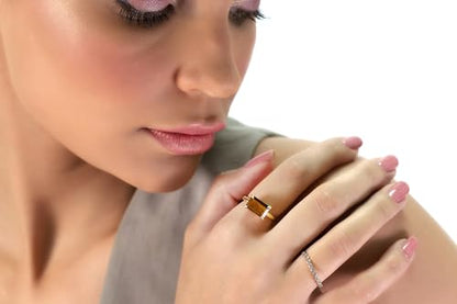Brown Tiger Eye Ring - Unique Solitaire Gemstone for Women - Custom Crystal Rings, Handmade Jewelry, Stylish Ladies Accessory - with Fancy Box