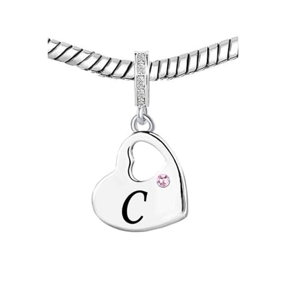 KunBead Initial A-Z Letter Pink Heart Alphabet Birthday Dangle Love Charms Compatible with Pandora Charm Bracelet for Auntie Friend Sister Mom Daughter Nana Granddaughter Wife - style: Letter C