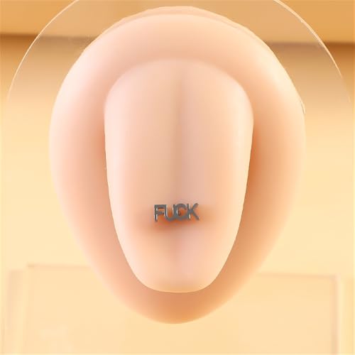 14G Stainless Steel Tongue Ring Letter Naughty Word Tongue Barbell Piercing Ring 16mm Straight Bar Body Piercing Jewelry for Women Men