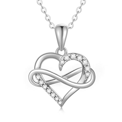 SISGEM 14kt Real Gold Heart Infinity Necklace for Women, Dainty Gold Love Heart Pendant Jewelry Anniversary Birthday Gifts for Her, Wife, Mom 18inch - color: White Gold