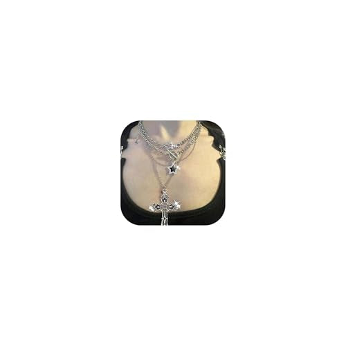 Gothic Necklaces for Women Cross Heart Pendant Layered Necklace Statement Jewelry Dark Romantic Gift for Halloween Parties - color: C1:y2k necklace