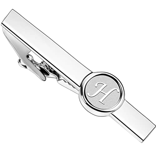 AMITER 26 Letters Tie Clip and Cufflinks for Men, Initial Tie Bar & Cuff Links Set Necktie Clip for Business, Wedding, Anniversary - color: H (tie clip)