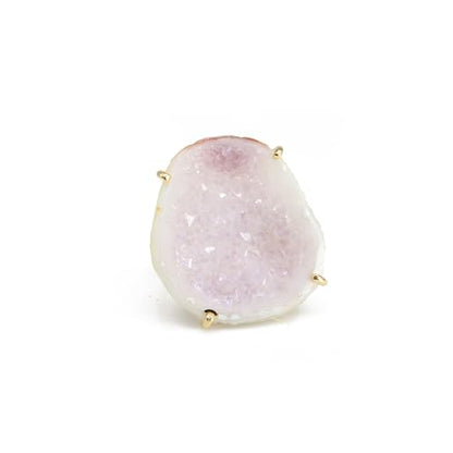 Elegant Geode Druzy Gemstone Statement Ring for Women, Adjustable Ring, Gold Plated Stone Size 20-25mm - color: White, style: 1