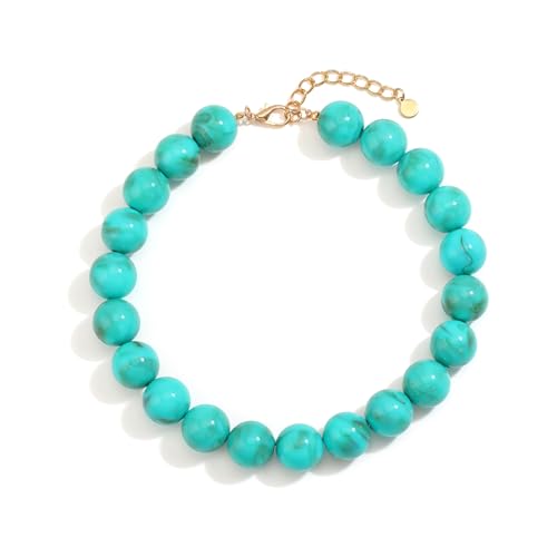 Chunky Necklaces for Women Trendy 20MM Large Resin Beaded Necklace Bold Statement Chunky Choker Necklace Boho Beads Summer Beach Jewelry - color: Turquoise