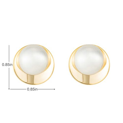 Geometric Chunky Stud Earrings for Women,Thick Brashed Matte Brass Metal Lightweight Dainty Trendy Statement Two-Tone Jewelry Earrings - color: White