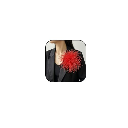 Dainty Feather Flower Brooch Pin for Women Oversized Floral Lapel Pins Elegant Feather Corsage Brooches Suit Clothes Shawl Dress for Wedding Party Banquet Dance Trendy Jewelry 150mm - color: Red