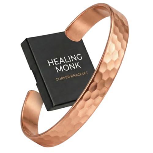 Healing Monk Pure Copper Bracelet for Men & Women – Handmade Uncoated Copper Jewelry Cuff – Adjustable Healing Copper Bracelets for Arthritis – Mens & Womens Copper Cuff Pulsera de Cobre - style: Hammered