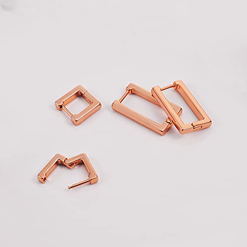 2 Pairs 14K Gold Plated Minimalist Hoop Earrings Small Dainty Geometric Square and Rectangle Huggies Hoops for Girls Women Gift, gold, silver and black - color: Rose Gold