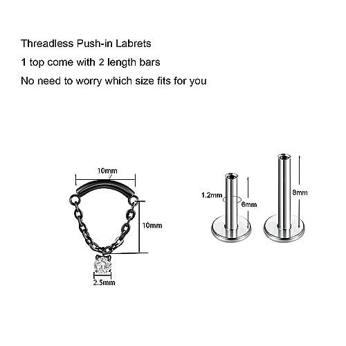 BelezaDosas G23 Titanium Labret Studs Threadless Push-in Labret Press Fit 16G Cluster Helix Lobe Conch Tragus Push Back Piercing Jewelry - style: black chain CZ