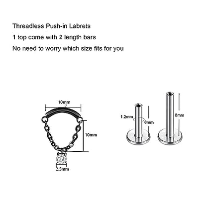 BelezaDosas G23 Titanium Labret Studs Threadless Push-in Labret Press Fit 16G Cluster Helix Lobe Conch Tragus Push Back Piercing Jewelry - style: black chain CZ
