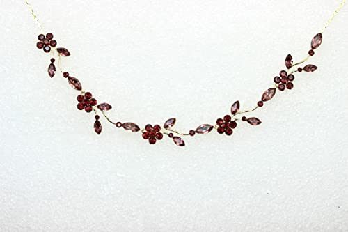 Faship Gorgeous Rhinestone Crystal Floral Necklace Earrings Set - color: Burgundy / gold plated