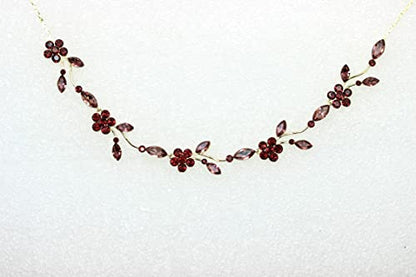 Faship Gorgeous Rhinestone Crystal Floral Necklace Earrings Set - color: Burgundy / gold plated