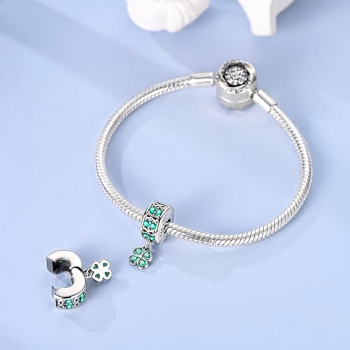 Hapour Clip Spacer Charm for Bracelet 925 Sterling Silver Stopper Beads | Heart Stopper Charm, Butterfly Lucky Clover Sunflower Openable Clip Lock Jewelry Beads for Women Mom - color: Lucky Clover