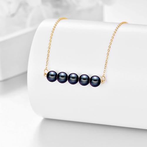 KECHO 14K Real Gold Beads Pendant Necklace Solid Yellow Gold Jewelry Anniversary Birthday Gifts for Women - color: Black Pearl 5