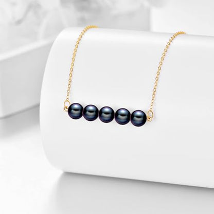 KECHO 14K Real Gold Beads Pendant Necklace Solid Yellow Gold Jewelry Anniversary Birthday Gifts for Women - color: Black Pearl 5