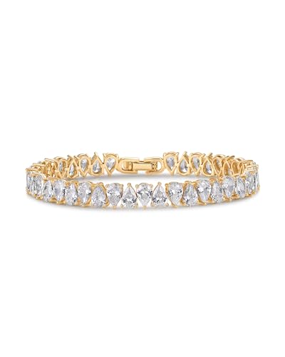PAVOI 14K Gold Plated Tennis Bracelets for Women, Bridal Pear CZ Bracelet | Gold Tennis Bracelet with Pear Cubic Zirconia, Hypoallergenic Wedding Jewelry Gift - color: Yellow Gold, size: 7 Inches