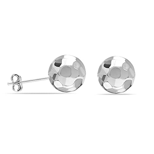 Charmsy 925 Sterling Silver Ball Post Stud Earrings for Women | Round Hammered Lightweight Disco Classic Ball Stud Earring for Women Teen | Sizes 3mm-11mm - style: 8mm-Hammered