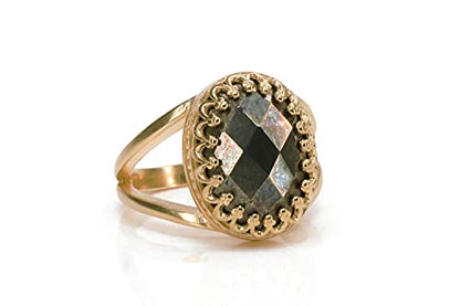 Double Band Pyrite Stone Ring - Custom Rose Gold Rings for Women - Oval Ring for Engagement, Wedding, Fashion, Promise, For Her Birthday, Anniversary, Holidays - All Ring Size Available