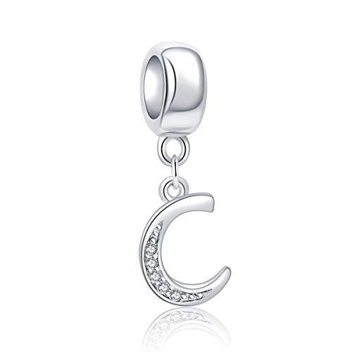 925 Sterling Silver Letter Charms Fits Pandora Bracelets, Gift for Women | A-Z Alphabet Initial Charm with CZ,Great gift for Christmas, Valentine's Day, Mother's Day. - color: C