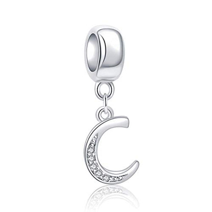 925 Sterling Silver Charms Alphabet Beads fit Pandora Charm Bracelets A-Z Letter Initial Spacer Dangle Clear CZ Stone Authentic for Snake Chain Bracelets - color: C