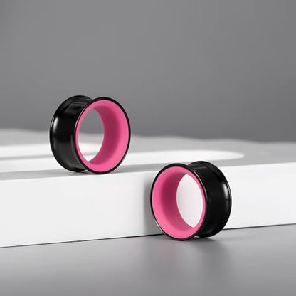 DOEARKO 2Pcs Stainless Steel Outer Ring & PLA Inner Plug Ear Gauges (2g/6mm - 1"/25mm) Hypoallergenic Double Material for Stretched Ears Lightweight Breathable Plugs - color: B&RS, size: 10mm(00g)