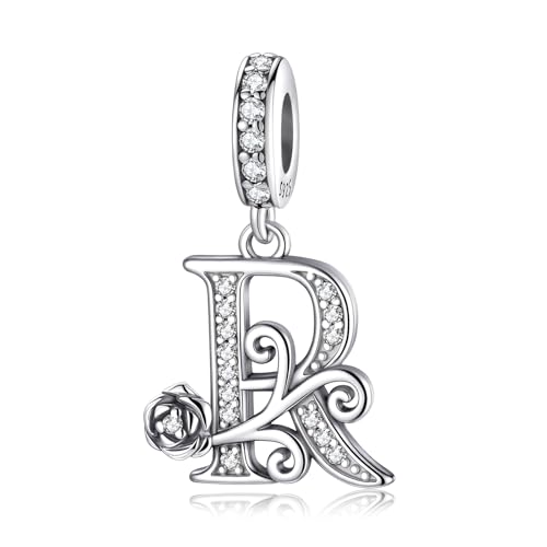 HappyStar 925 Sterling Silver Letter Charms for Bracelets Rose Alphabet Initial Dangle Pendants Fit for Pandora Charms Bracelet Charms Beads Jewelry Gifts for Women - color: Alphabet R