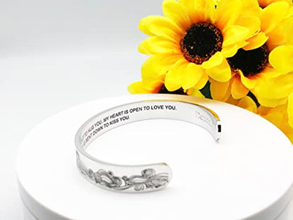 Dczosily Inspirational Bracelets for Women Stainless Steel Cuff Bracelet Engraved Jewelry Motivational Bangles Personalized Gifts for Best Friend/Mom - style: Memorial-10mm-MY ARMS ARE STRETCHED OUT TO HUG YOU...MY HEAD IS BENT DOWN TO KISS YOU.