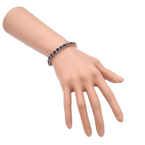 Tennis Bracelet, 6mm Black Cubic Zirconia, Gold Plated Brass, 7 Inch Length, 16.5 Grams, Multiple Colors Available - color: Gold Blue