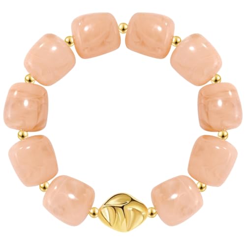 VIBILIA Chunky Beaded Bracelet for Women Multicolor Big Resin Acrylic Bead Elastic Stretch Bracelet, Trendy Statement Bracelets Boho Summer Beach Vacation Charm Jewelry - color: Square-Pink