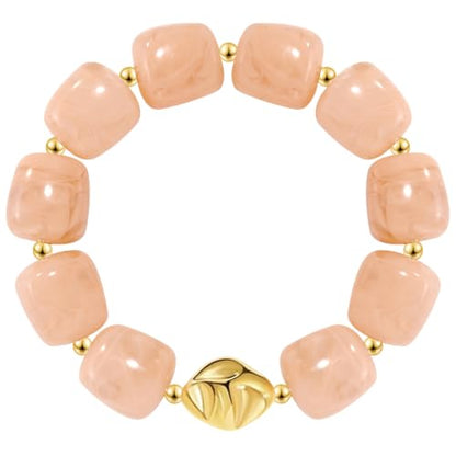 VIBILIA Chunky Beaded Bracelet for Women Multicolor Big Resin Acrylic Bead Elastic Stretch Bracelet, Trendy Statement Bracelets Boho Summer Beach Vacation Charm Jewelry - color: Square-Pink