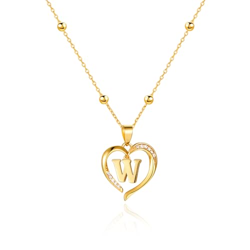 Cicy Bell Womens Heart Initial Necklace 18k Gold Plated | Personalized Letter Pendant, 17.7'' with 2'' Extender - color: Style 2-W-Gold