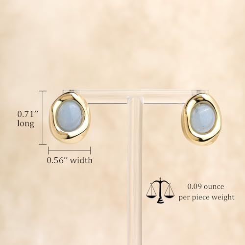 Jean Beau Chunky Gold Stone Stud Earrings for Women, Trendy Natural Gemstone Hypoallergenic Earing Valentine Jewelry Gift - color: Milky Aquamarine