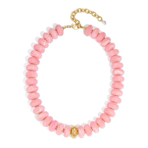 Chunky Beaded Necklace for Women Trendy Multicolor Resin Beads Choker Necklaces Boho Summer Statement Necklace Chunky Heart Jewelry - color: Chunky bead necklace-pink